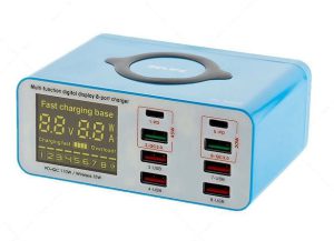 شارژر هاب و تستر 8 پورت و وایرلس شارژ هوشمند ریلایف | hub charger 8 port and tester and wireless smart charging Relife RL-304S-توضیحات