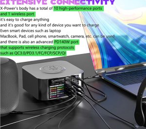 شارژر هاب و تستر 10 پورت فست و وایرلس شارژ هوشمند مکانیک | hub charger 10 port and tester charging fast and wireless smart charging mechanic X Power Plus-توضیحات